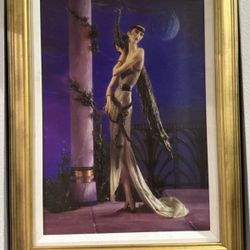 Framed GIUSEPPE ARMANI 'LADY WITH PEACOCK' CANVAS TRANSFER  484/675