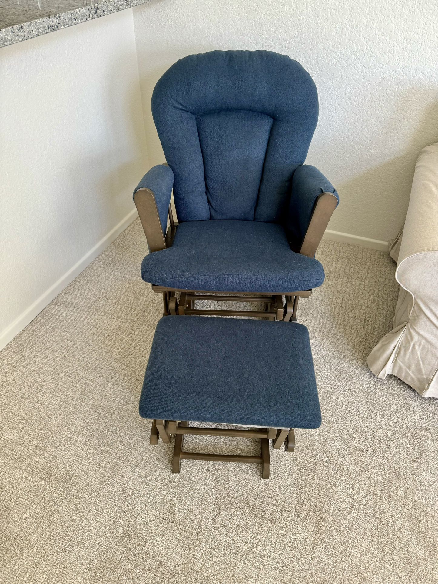 Blue Rocking Chair With Ottoman