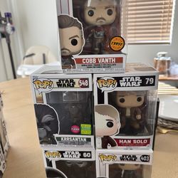 Lot of 5 Star Wars Funko Pops Han Solo Cara Dune Kylo Ren Krrsantan Cobb Vanth