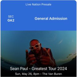 2 Tickets To Sean Paul! Arizona 5/26