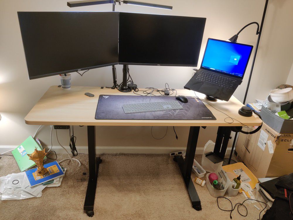 Ergonomic Sit Stand Desk With Monitor Arms And Laptop Stand