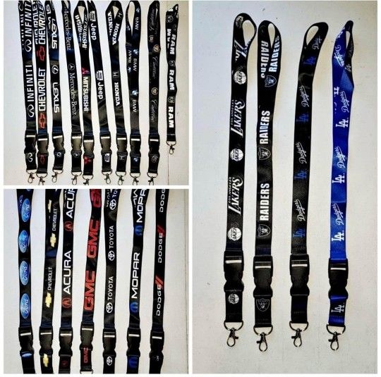 CHEVY GMC BMW HONDA TOYOTA CADILLAC MOPAR DODGE RAIDERS DODGERS FORD Lanyard Keychain Llavero Cordon