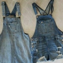 Junior Girls (Teens) Denim Overall Shorts & Skirt, Size M/L! Price For Both!