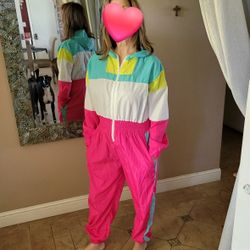 Retro Neon Color Jumpsuit. Windbreaker Fabric. Never Used. One Size Fits Most.