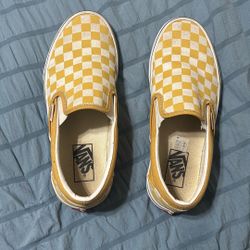Yellow Checkered Slip On Vans 