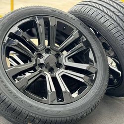 22" Black Wheels Rims Tires Chevy Silverado 1500 Tahoe Suburban GMC Sierra Denali Yukon Chevrolet