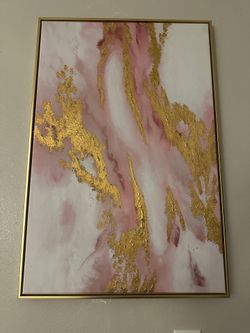 Pink Abstract Splash Golden Marple Framed