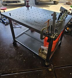 3' X 4' Welding Table W/ Extension And Shelf On Rolling Machine Casters