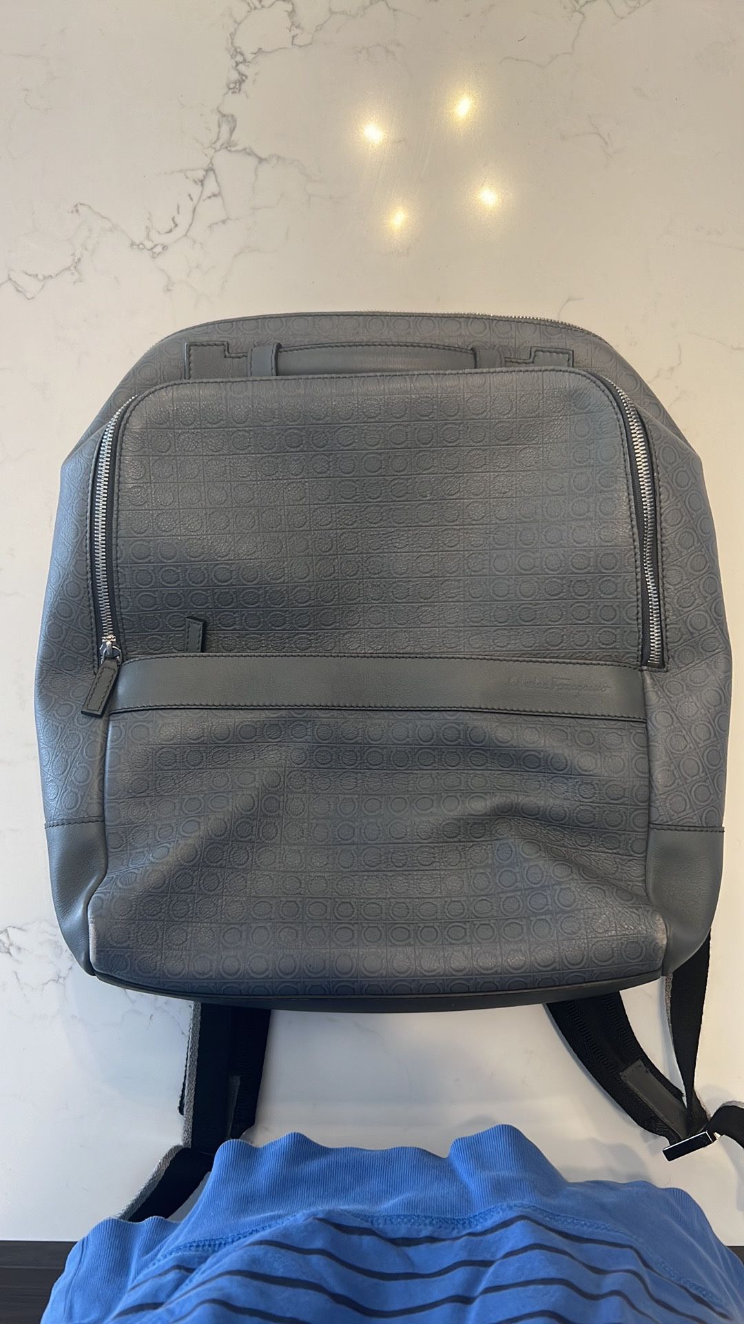 Ferragamo Men’s Gray Leather Backpack