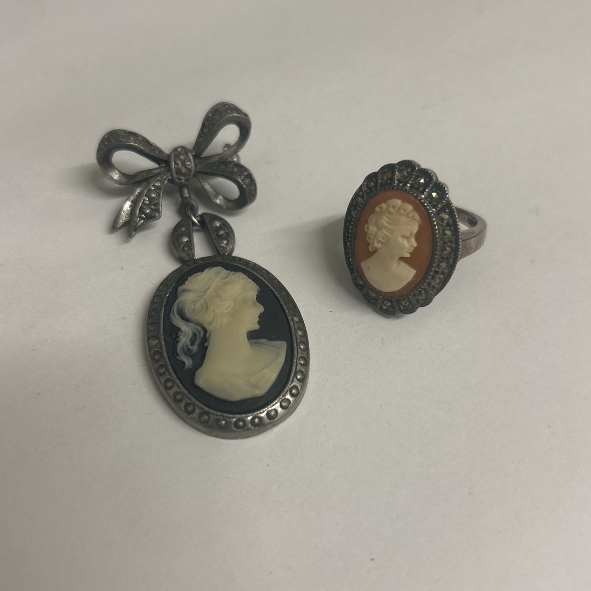 Oval Vintage Cameo Brooch And Ring