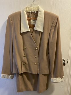 Kasper For Asl Khaki W/Cream Collar Skirt Suit Size 10