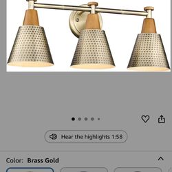 FEMILA Antique Brass Bathroom Vanity Light, 3-Lights Industrial Modern Wall Sconce Bathroom Lighting, Hammered Metal Shade Finish, 4FG59B-3W BG