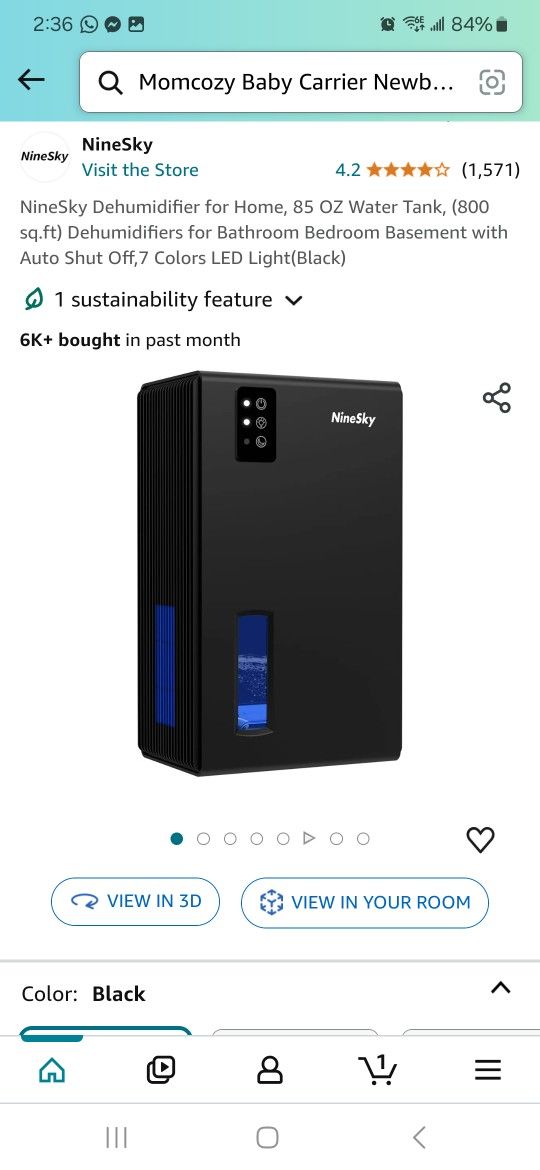 NineSky Dehumidifier for Home, 85 OZ Water Tank, (800 sq.ft) for Sale