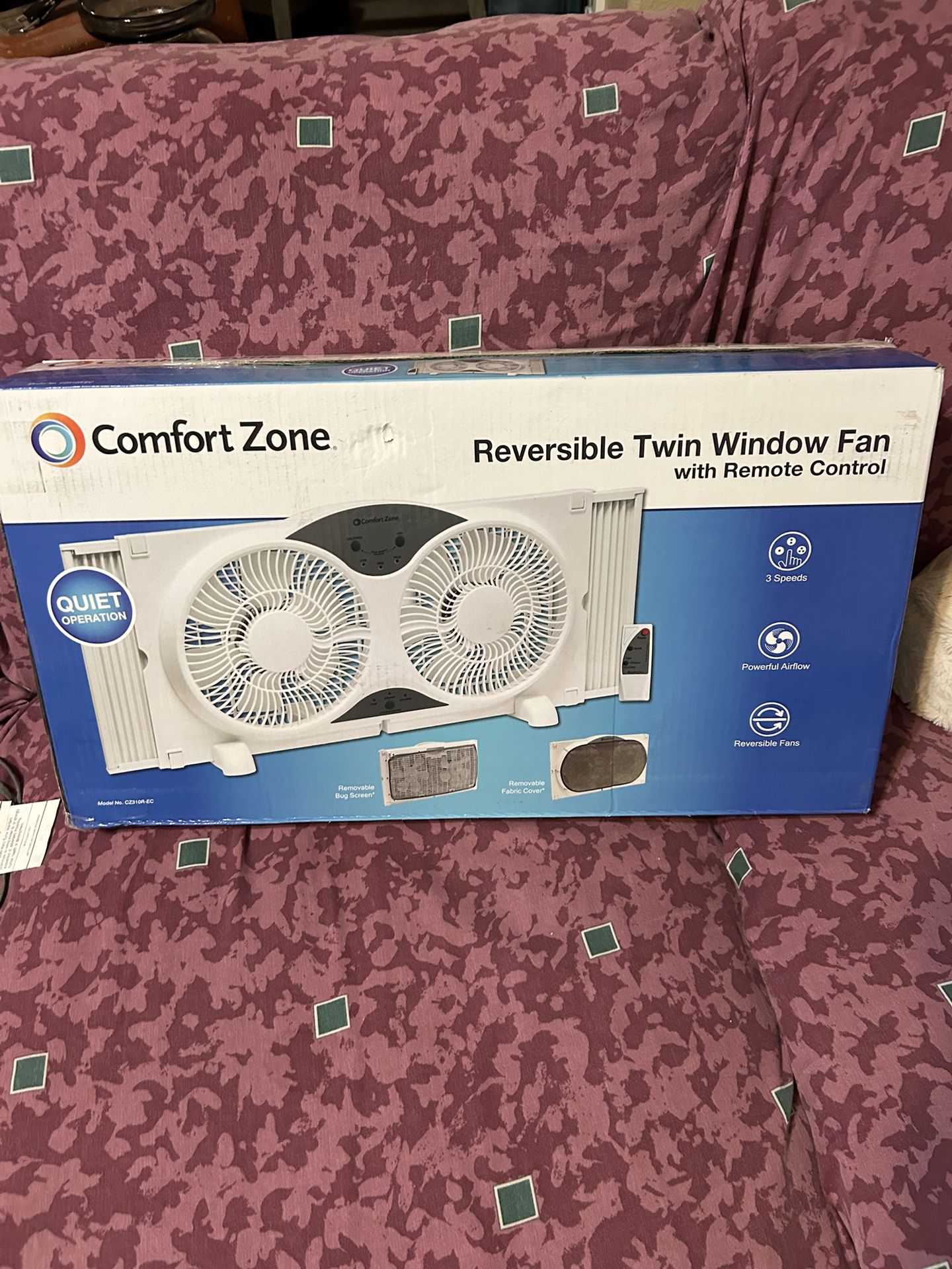 NEW-OPEN BOX- Comfort Zone Twin Window fan with remote control.