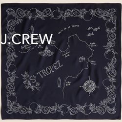🌞(NEW) (1 AVAILABLE) WOMEN’S J.CREW BLACK ST. TROPEZ OVERSIZED PRINTED 100% SILK BANDANA - SIZE: 30”x30”🌞