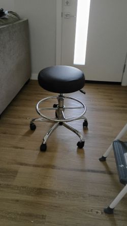 Adjustable Black Rolling Stool with Chrome Base