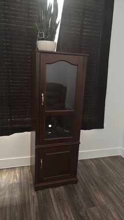 Dark Wood Cabinet with Glass Door