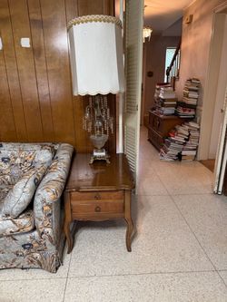 French Provincial wooden two-drawer end table