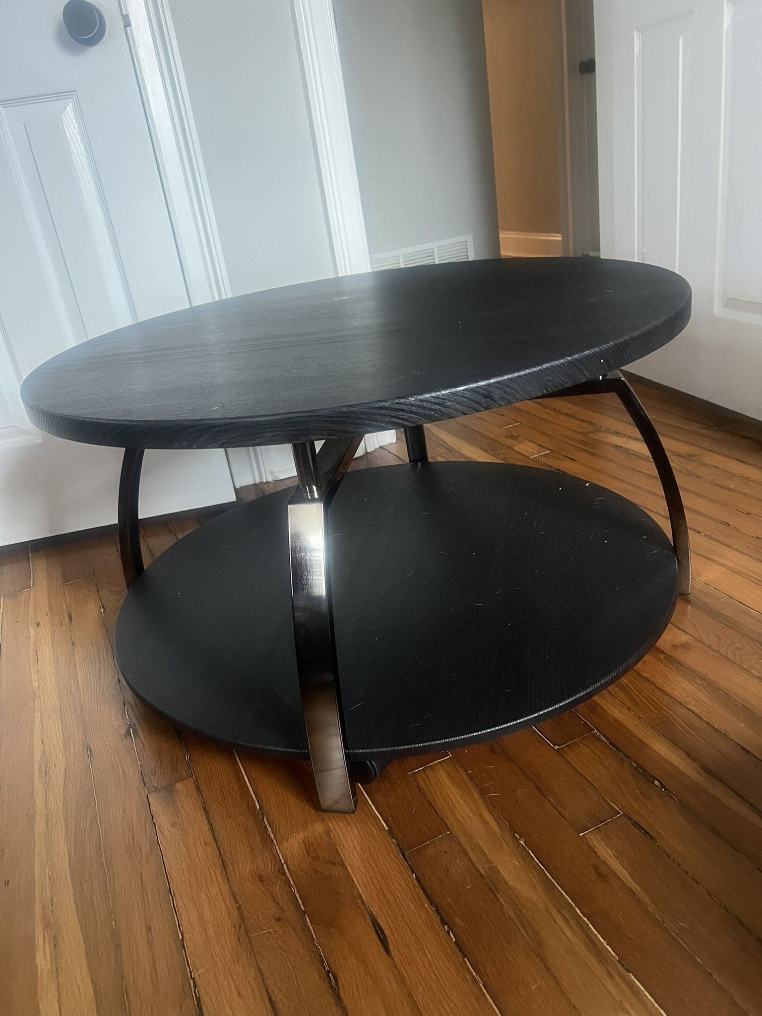 Moveable Round Engineered Wood Top Coffee Table With Wheels