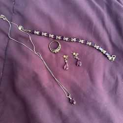 Amythest Jewelry Set / Sterling Silver Metal