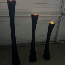 Set Of 3 Wooden Tea Light Holders, Black