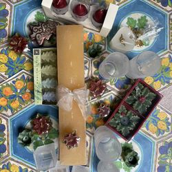 Box Full of Candles & Candleholders