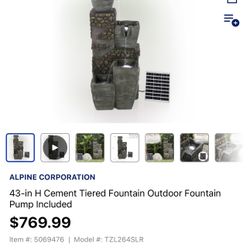 43-in H Cement Tiered Fountain Outdoor Fountain Pump Included