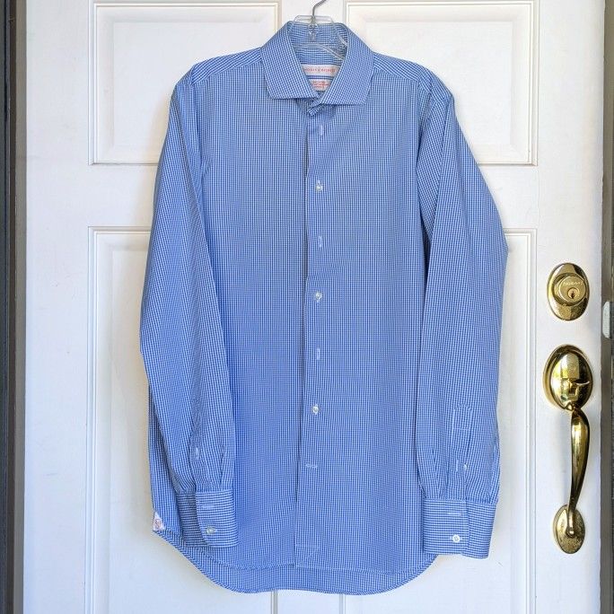 Rhodes & Beckett men's size L blue 100% cotton long sleeve button up formal collared dress shirt