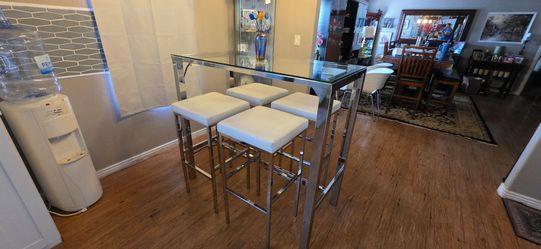 Glass Top Bar Table with 4 Stools