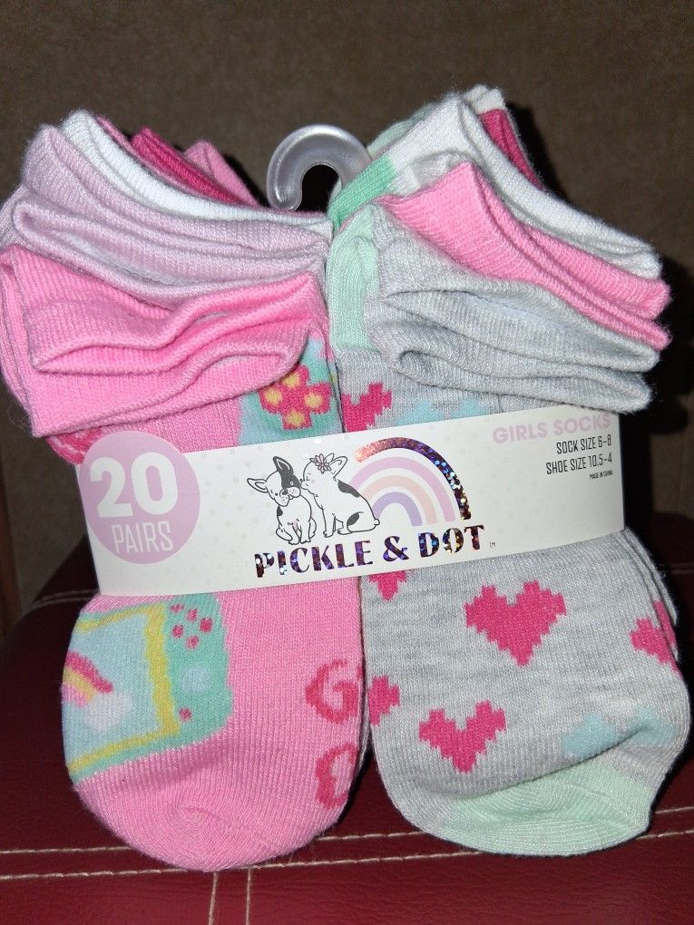 Pickle & Dot 20 Pack Girls Sock Shoe Size 10.5-4