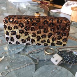 Kathrine Baumann Leopard rectangular bar evening purse