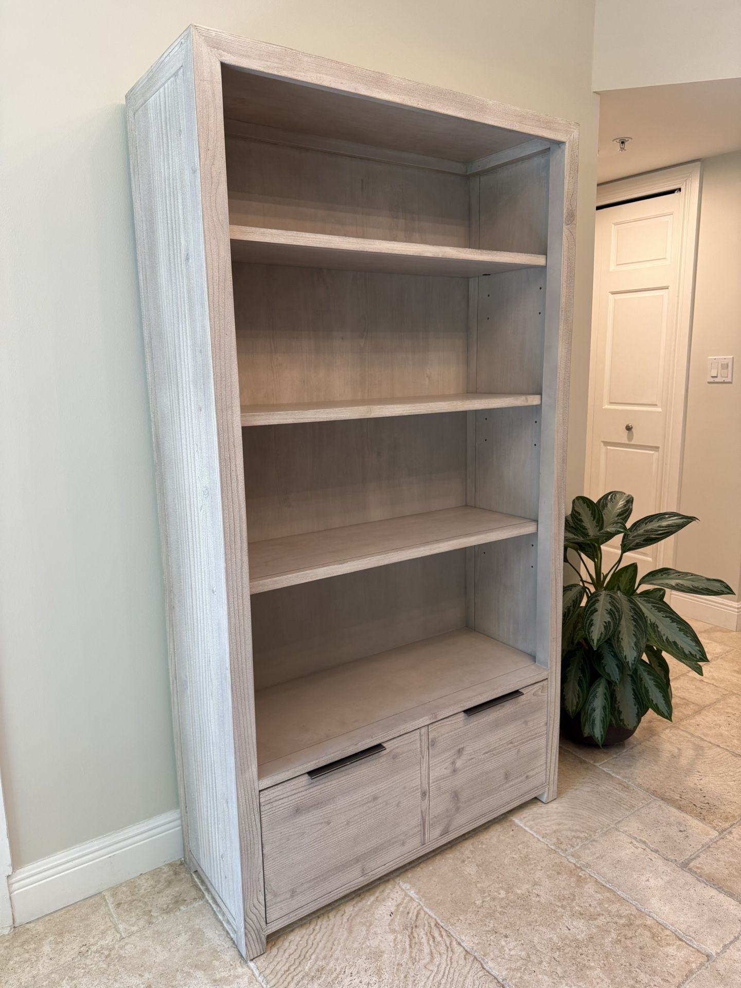 Restoration Hardware Laguna Whitewashed natural bookcase, shelf. RH