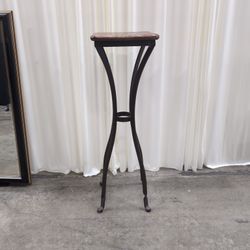 Square Wood Top Black Metal Plant Stand