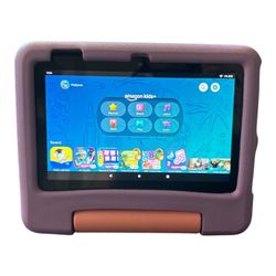 Amazon Fire 7 Kids Tablet (12th Gen) - 16GB, Purple/Pink Case - Clean & Reset