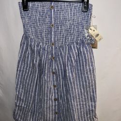 NWT Ladies Medium Garage blue & white halter top mini dress 