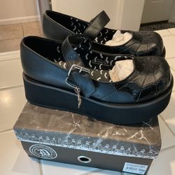 Demonia Platform Mary Jane Spider Web Pattern With Spider Charm Size 10 Brand New Never Used $50 Firm Pick Up Only 