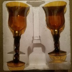 VINTAGE AMBER GLASS W/REAL GOLD