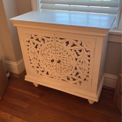 White Wooden Bohemian Front Table With Shelving 