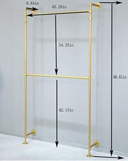 Industrial Pipe Clothing Rack, Wall Mounted, Multiple Purpose Garment Rack - Gold
