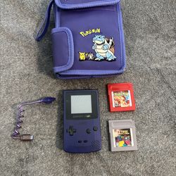 Purple Gameboy Color + Pokémon case & Pokémon Red