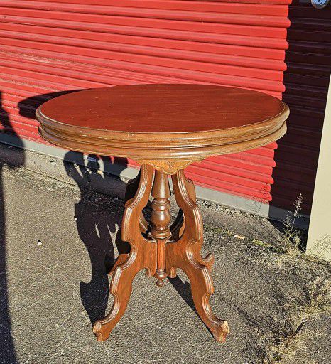 Antique Wood Victorian Round Side / Entry Table 