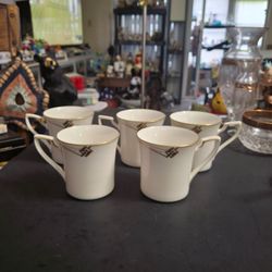 Noritake Fine China Set Of 5 Mugs From Discontinued Pattern "Joelly" #7805 Art Deco Style