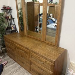 Wood Dresser with Triple Mirror – Heavy, Sturdy, Great Condition