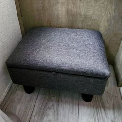 Gray NEW Linen Upholstered Small Foot Rest Stools w/ Storage Wood SALE