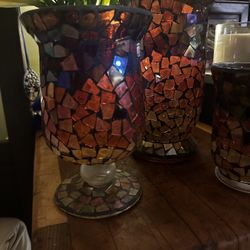 Set of three varied sized boho style mosaic candle or plant vases