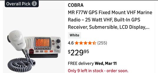 Cobra MR F77W GPS Fixed Mount VHF Marine Radio