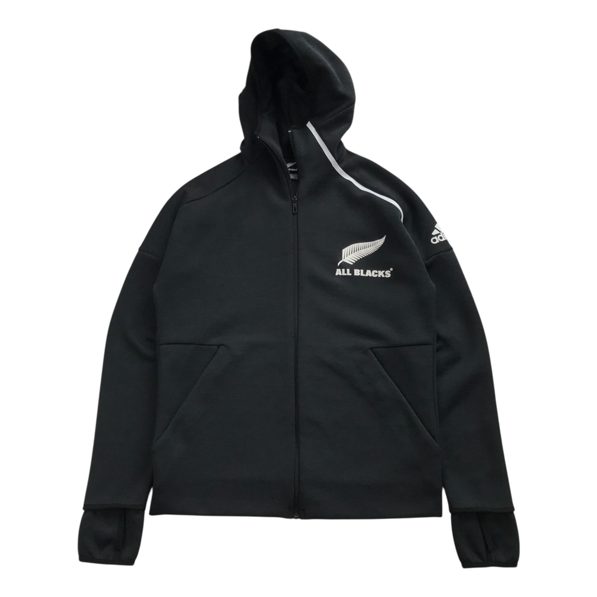 Adidas All Blacks Hoodie Mens Medium M Jacket Black Full Zip Rugby New Zealand