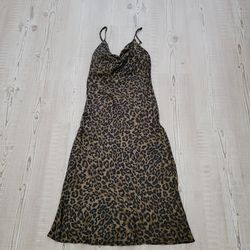 Zara Leopard Print Satin Slip Midi Dress