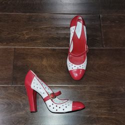 GUESS by Marciano (9.5 M) Red & White Leather Rockabilly Pin-up Mary Jane Pumps Excellent Condition PRICE Is Firm Cash Only 