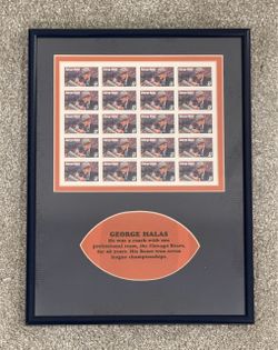 Framed George Halas Stamp Display – Chicago Bears George Halas, Special-Order Matting Set